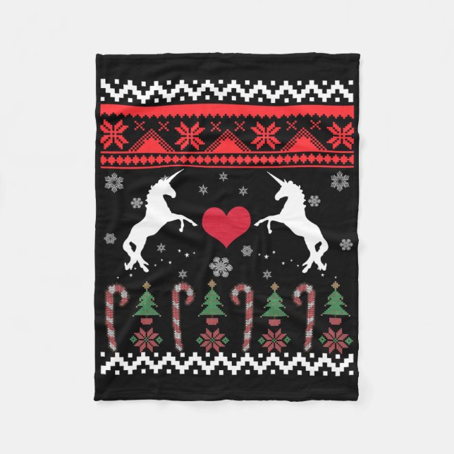 Unicorn Ugly Christmas Sweater Party  Fleece Blanket (Front)