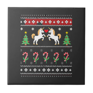 Unicorn Ugly Christmas Sweater Party T-Shirt (1) Tile