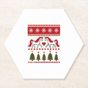 Unicorn Ugly Christmas Sweater Party T-Shirt (2) Paper Coaster