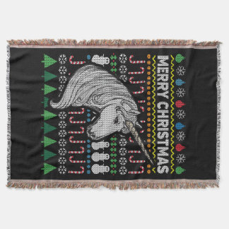 Unicorn Ugly Christmas Sweater Wildlife Series Throw Blanket