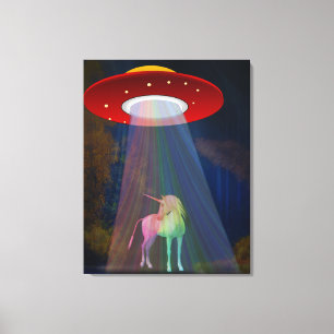 Unicorn Under UFO Rainbow Beam at Night, ZKoA Canvas Print