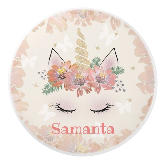 Unicorn, Unicorn Face, personalized Ceramic Knob (Front)