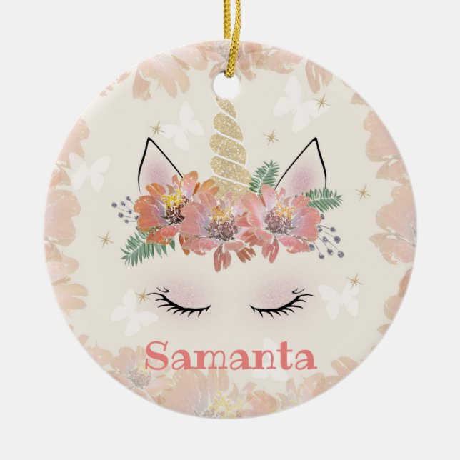 Unicorn, Unicorn Face, personalized Ceramic Ornament (Front)