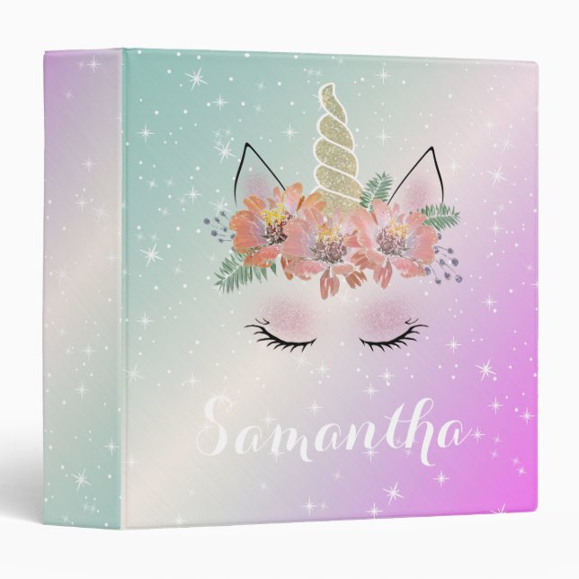 Unicorn, Unicorn Face, personalized, girly, floral Binder (Front/Spine)