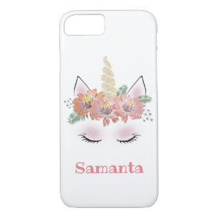 Unicorn, Unicorn Face, personalized, girly, floral Case-Mate iPhone Case
