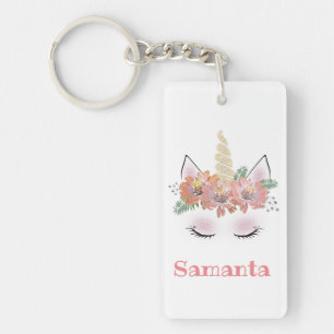 Unicorn, Unicorn Face, personalized, girly, floral Keychain