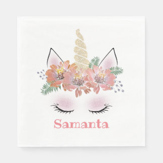 Unicorn, Unicorn Face, personalized, girly, floral Napkin