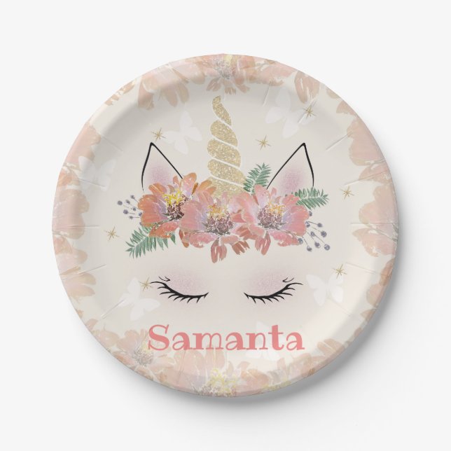 Unicorn, Unicorn Face, personalized Paper Plate (Front)