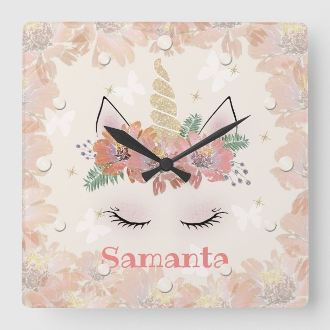 Unicorn, Unicorn Face, personalized Square Wall Clock (Front)