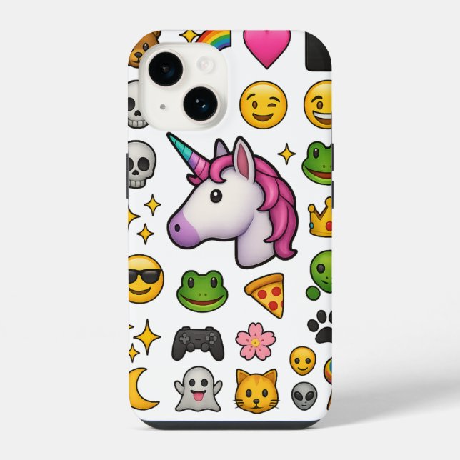 Unicorn Vibes Emoji Explosion iPhone Case (Back)
