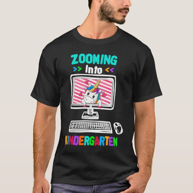 Unicorn Virtual Back to School Zooming Into Kinder T-Shirt (Front)