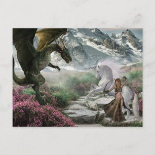 Unicorn Warrior Fantasy Battle with Dragon Postcard