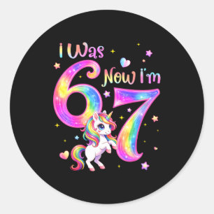 Unicorn was 6 7 six seven 7th bday birthday girl classic round sticker