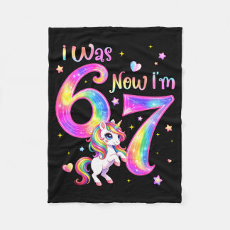 Unicorn was 6 7 six seven 7th bday birthday girl fleece blanket