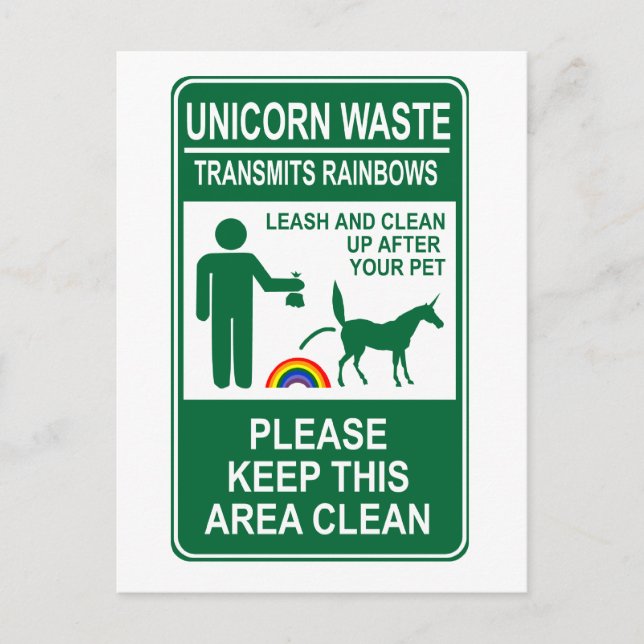 Unicorn Waste Sign Postcard (Front)