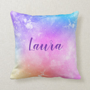 unicorn watercolor girly fairy tale throw pillow