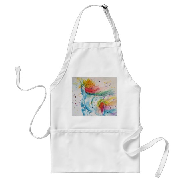 Unicorn Watercolor Painting Art Kitchen Apron (Front)
