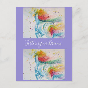 Unicorn Watercolor Painting Dreams Postcard