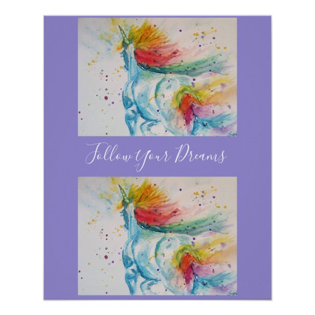 Unicorn Watercolor Painting Dreams  Poster (Front)