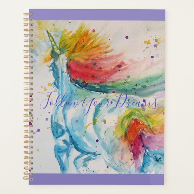 Unicorn Watercolor Painting Rainbow Girls Bag Planner (Front)