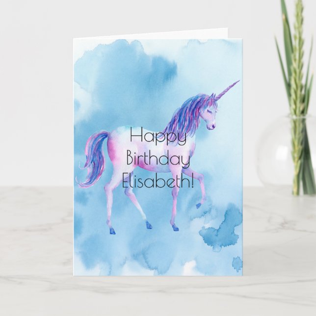 Unicorn Watercolor Personalized Birthday Card (Front)