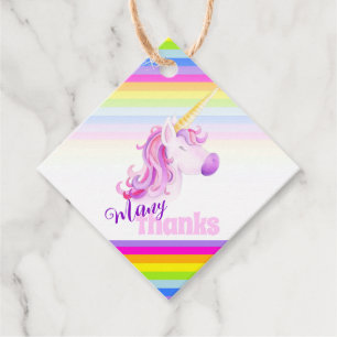 Unicorn watercolor rainbow stripes baby shower favour tags
