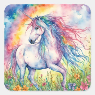 Unicorn Watercolor Square Sticker