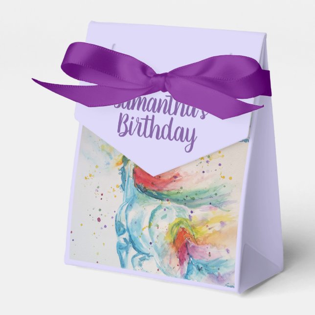 Unicorn Watercolour Birthday Party Cake Favor Box (Front Side)