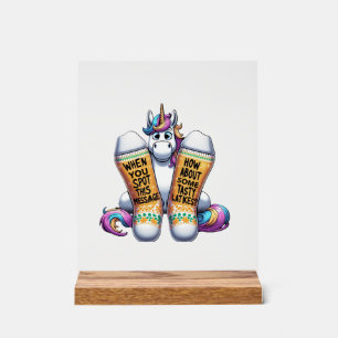 Unicorn Wearing Socks Men Women Kids Teens Hanukka Acrylic Sign