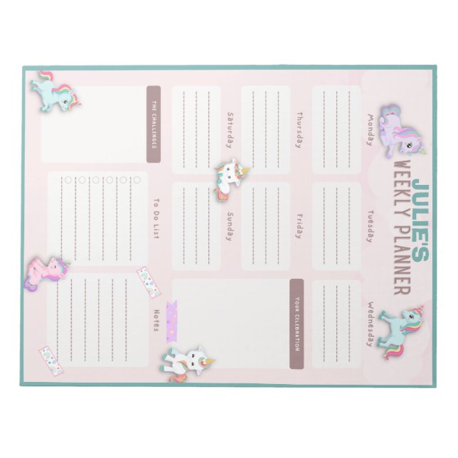 Unicorn Weekly Planner Sheet Notepad (Front)