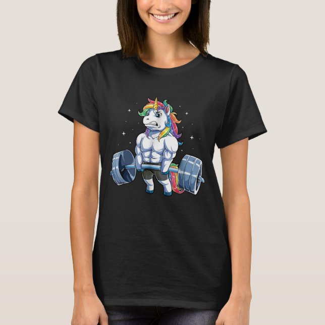 Unicorn Weightlifting T shirt Fitness Gym Deadlift (Front)