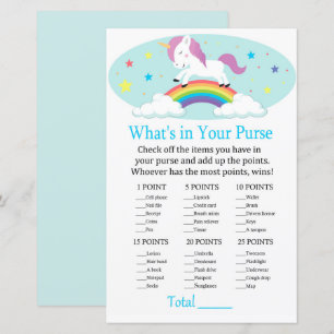 Unicorn What's in your purse game baby shower