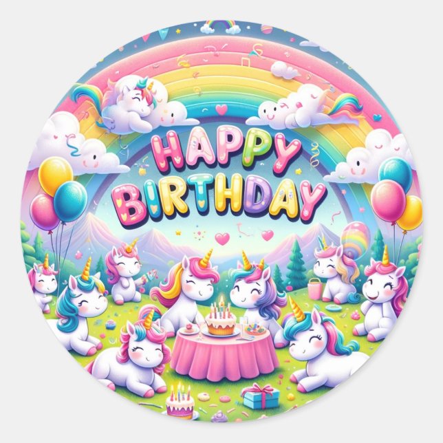 Unicorn Whimsical Anniversaire stickers (Devant)