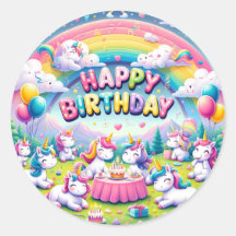 Unicorn Whimsical Birthday stickers