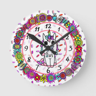 Unicorn Whimsical Folk Art Girl's Round Clock
