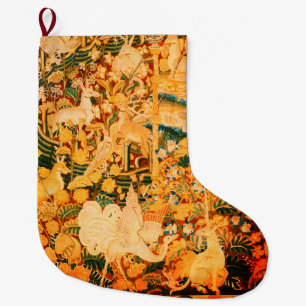 UNICORN WHITE GRYPHON,ANIMALS,FANTASY FLOWERS LARGE CHRISTMAS STOCKING