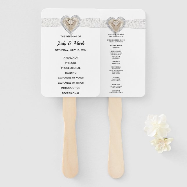 Unicorn White Lace Wedding Program Fans (Front and Back)