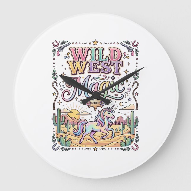 Unicorn Wild West Magic Original Large Clock (Front)