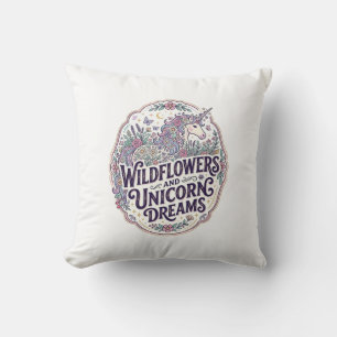 Unicorn Wildflowers and Unicorn Dreams POD Ready M Throw Pillow