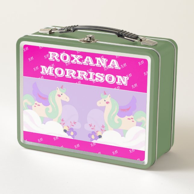 UNICORN WINGED ROSE PINK WHITE Metal Lunchbox (Front)