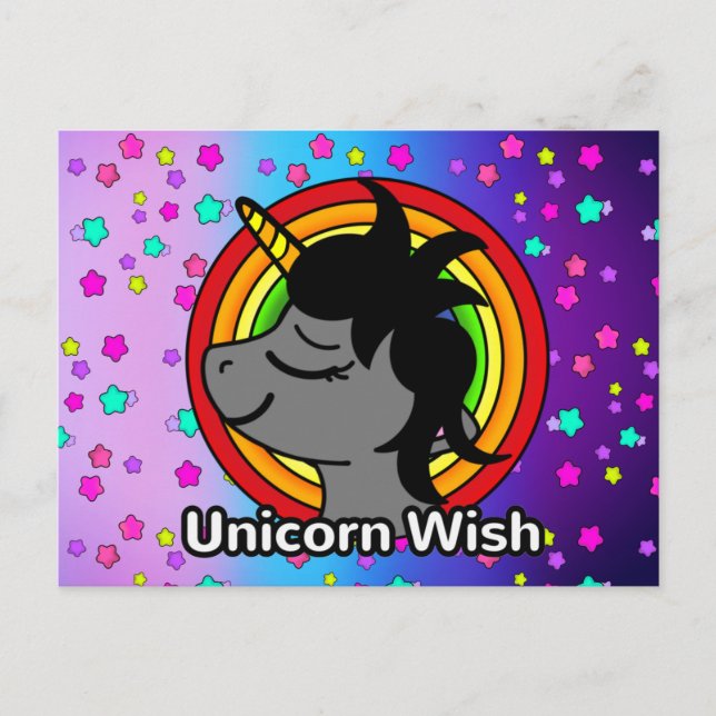 Unicorn Wish with Elegant Pretty Rainbow Stars Postcard (Front)