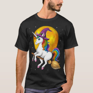 Unicorn Witch Riding Broom T-Shirt