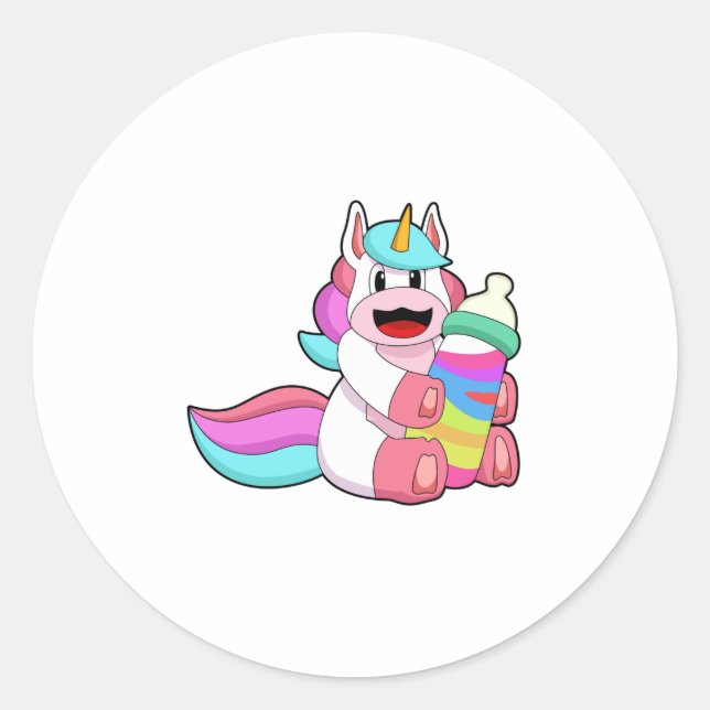 Unicorn with Baby bottle.PNG Classic Round Sticker (Front)
