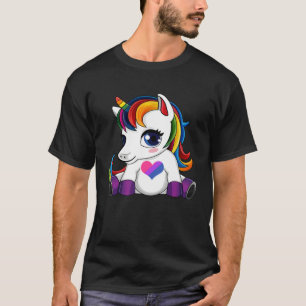 Unicorn with Bisexual Flag Heart  Bisexual Flag T-Shirt