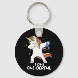 Unicorn with blue ribbon Type 1 Diabetes T1D Type  Keychain