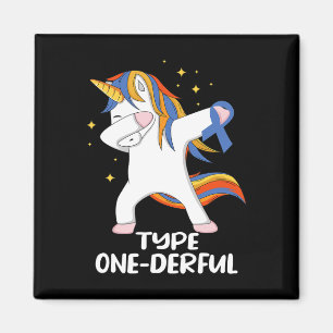Unicorn with blue ribbon Type 1 Diabetes T1D Type  Magnet