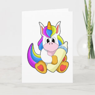 Unicorn with Bottle of Milk Card