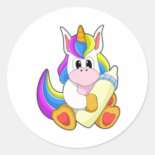 Unicorn with Bottle of Milk Classic Round Sticker