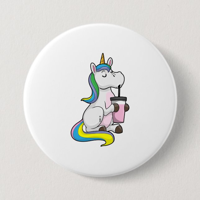 Unicorn with Bubble Tea 3 Inch Round Button (Front)