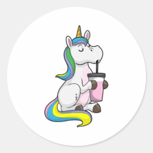 Unicorn with Bubble Tea Classic Round Sticker